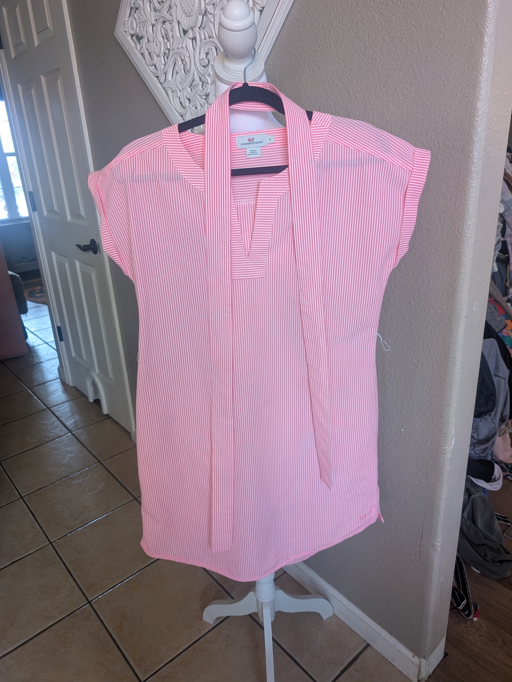Vineyard Vines Pink Striped Mini Dress with Tie